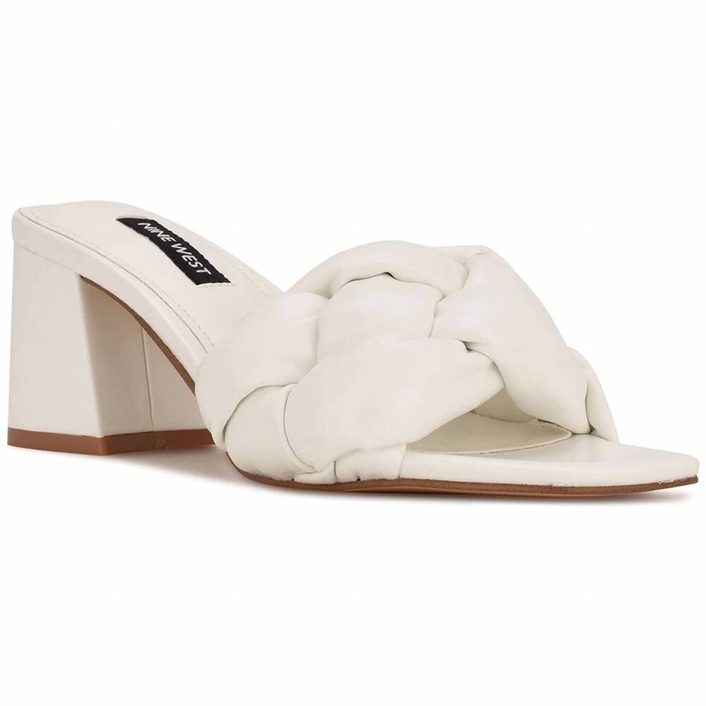 NEW NINE WEST women's gotti3 braided block heel slide sandals in white
